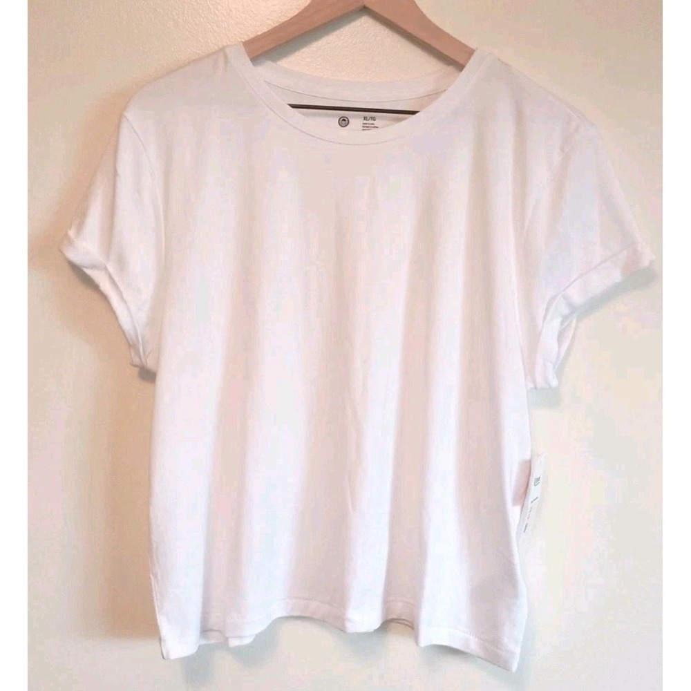 Sundry White Crew Neck Pima Cotton Tencel Modal Cuffed Tee Women's XL NWT